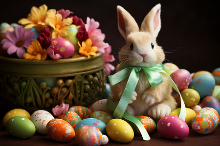 庆祝节日的彩蛋和兔子背景图片
