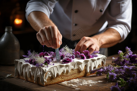 糕点师在切糕点背景图片