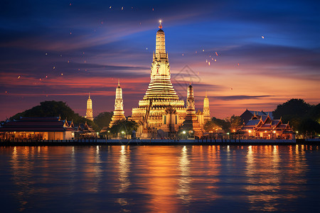 曼谷省泰国夜晚的景观背景