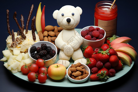 小熊与苹果食物中间的小熊背景