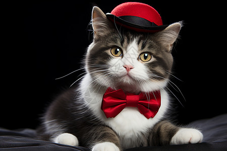 戴着红帽子的小猫背景
