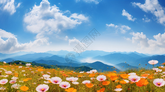 唯美的山脉和花朵图片