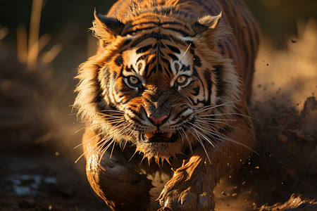 泥土上奔跑的老虎背景图片
