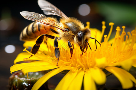 蜜蜂在黄色花朵上图片
