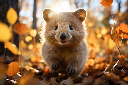 秋天动物老鼠笑容灿烂的袋鼠背景