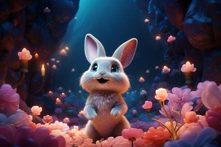 小兔子花烛共舞背景图片