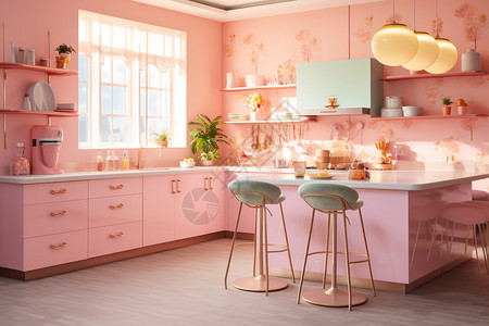 粉红厨房装修图片