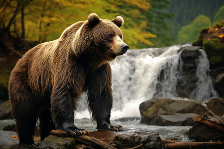 森林里的熊公园里的瀑布高清图片