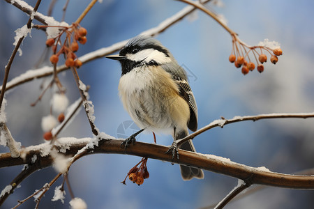 栖息着鸟儿冬季浆果高清图片