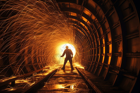 工人在隧道施工背景图片