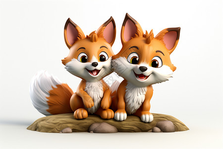 两只狐狸小纯白素材高清图片