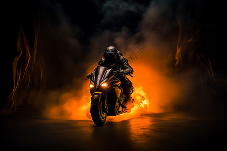 钢盔侠骑着摩托车的帅气机车侠背景