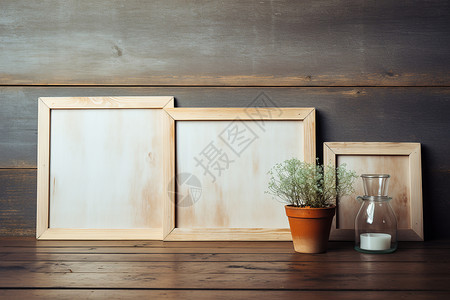 木地板上的相框家居装饰背景图片