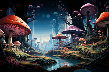 精彩奇幻的蘑菇绘画图片