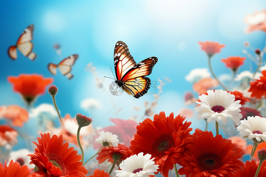 蝴蝶在花丛中翩翩起舞图片