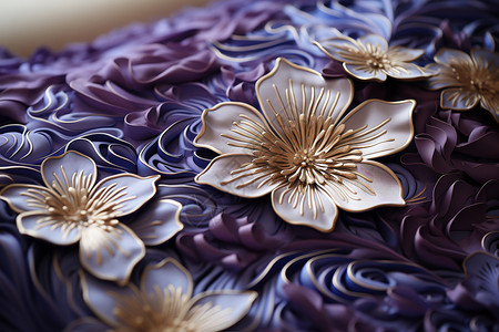 精致的花朵刺绣丝绸工艺品背景图片