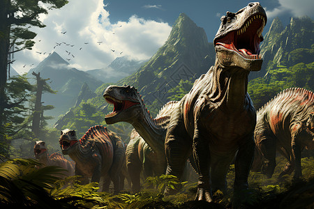 丛林中恐龙觅食背景图片