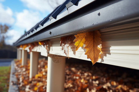 秋天的瓦片通风雨槽高清图片