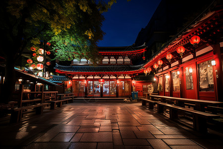 院落夜景中国庙宇院落建筑背景