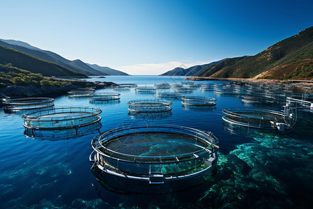 海洋鱼类素材圈海养殖模式背景