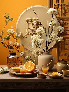 中国传统饼月杯背景图片
