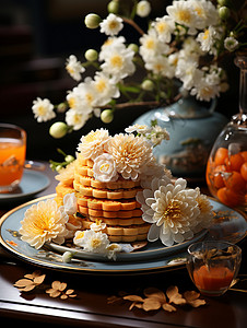 广东月饼与花朵的盛宴图片