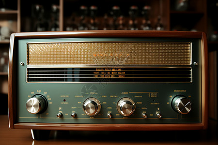 木桌上的收音机高清图片