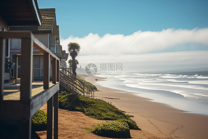 海滩上的几座房屋图片