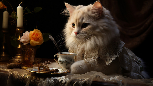 茶杯猫咪猫咪盛装出席宴会背景