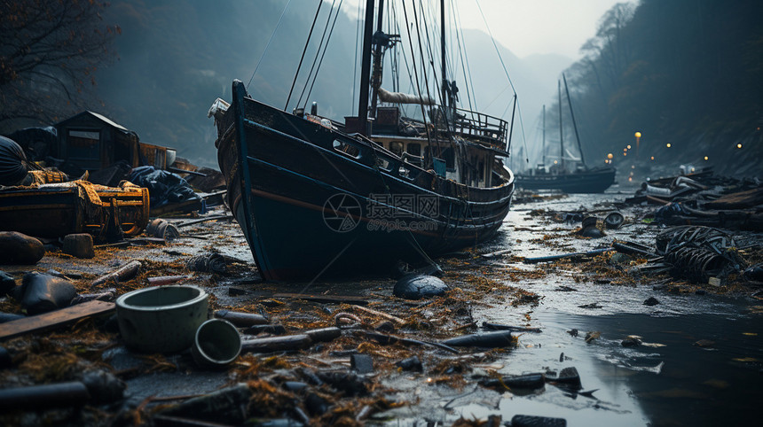 台风造成的渔船搁浅图片
