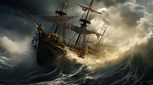 飓风风暴飓风中的船插画