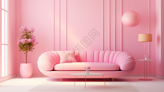 粉色的沙发墙壁图片