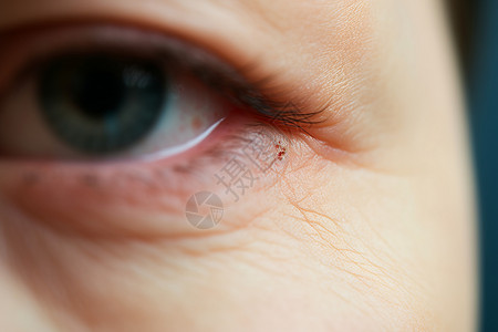 眼睑下垂红眼病人的特写背景