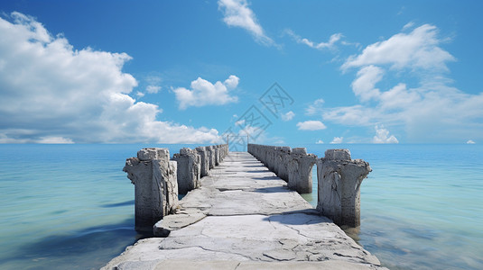 杭州湾跨海大桥晴空下的码头石桥插画