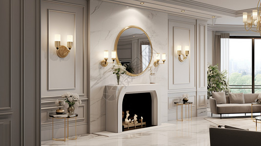 美式客厅壁炉背景图片