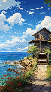 海边的木头房子图片