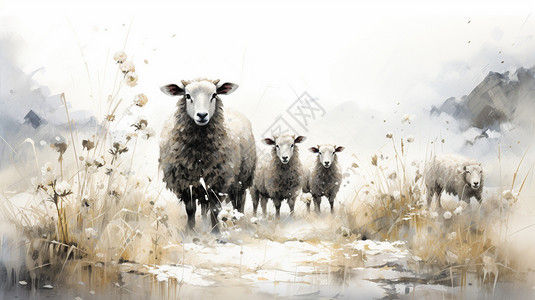 河边的羊群背景图片