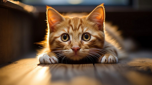 趴在木地板上的猫咪图片
