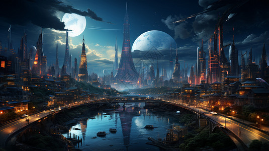 星球大战7未来的城市插画