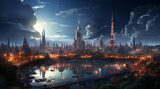 未来的钢铁城市背景图片