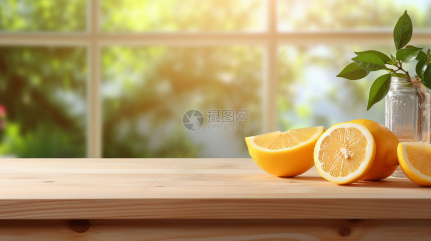 木桌上的柠檬图片