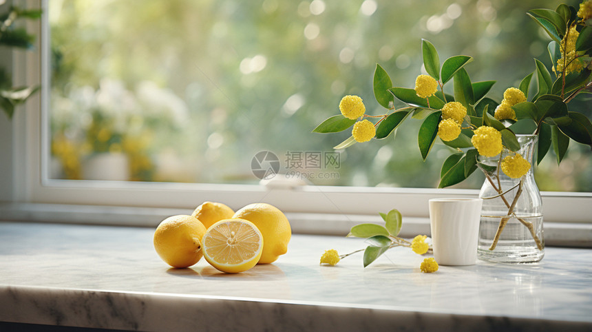 窗台上的柠檬图片