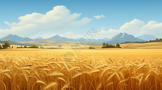 蓝天下的金色麦田背景图片