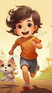卡通奔跑的小男孩背景图片