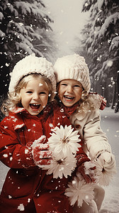 穿着羽绒服在雪地里玩耍的孩子图片