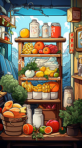 蔬果货架蔬果置物架插画