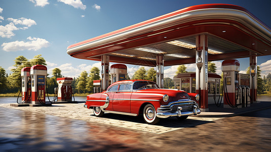 复古汽车加油站背景图片