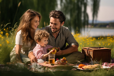 野餐的一家人背景图片