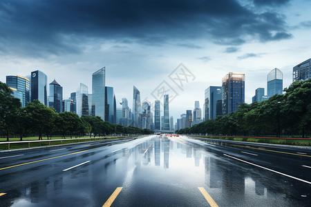 湿漉漉的城市街道图片