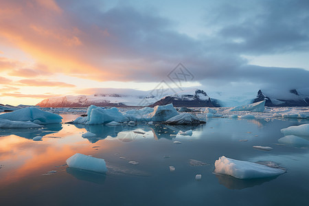 冰湖面冰山群景观背景